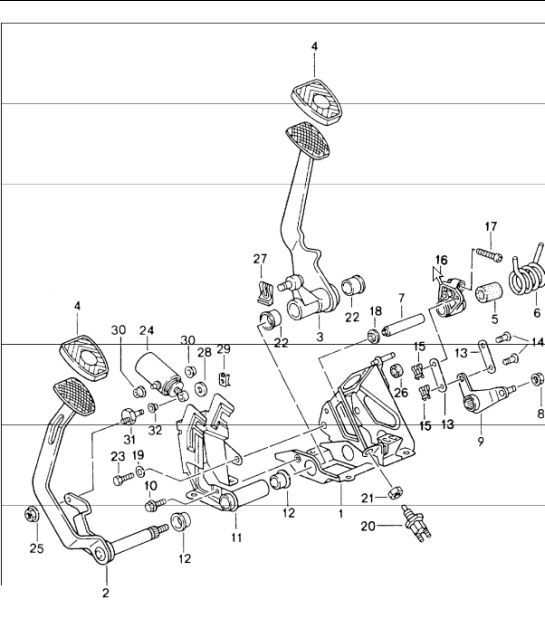 Diagram 702-02 Porsche Boxster 718 2.0L PDK (300 Bhp) 2017>> Système de levier manuel, groupe de pédales 