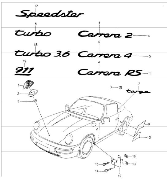 Diagram 810-00 Porsche 911 & 912 (1965-1989) Carrosserie