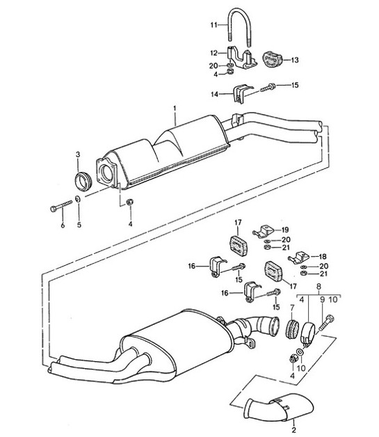 Diagram 202-005 Porsche 914 (1970-1976) Système de carburant, système d'échappement