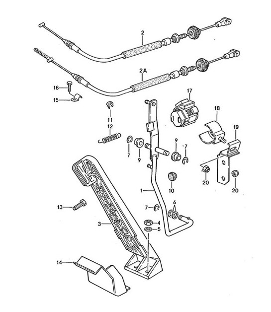 Diagram 702-010 Porsche Macan (95B) MK1 (2014-2018) Système de levier manuel, groupe de pédales 