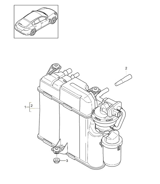 Diagram 201-050 Porsche Panamera 970 MK1 (2009-2013) Fuel System, Exhaust System