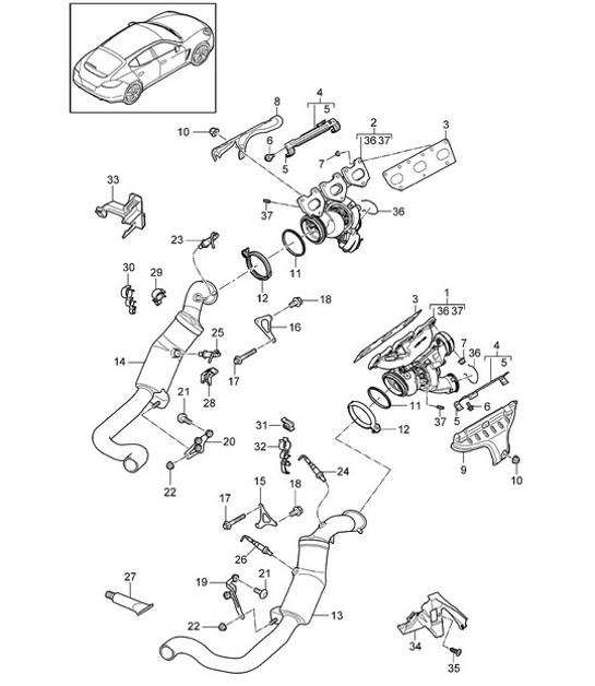 Diagram 202-020 Porsche Panamera 970 MK2 (2014-2016) 燃油系统、排气系统