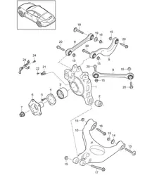 Rear axle / Wheel carrier / Wishbone / Track rod / Wheel hub / Stone chip guard Panamera 970 (G1) 2010-16