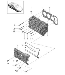 Cylinder head with: Valves / Cylinder head gasket / Valve cover 981 Boxster / Boxster S 2012-16