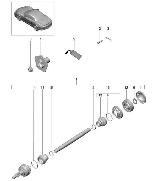 Diagram 501-005 Porsche Cayman 718 2.0L PDK (300 Bhp) Asse posteriore