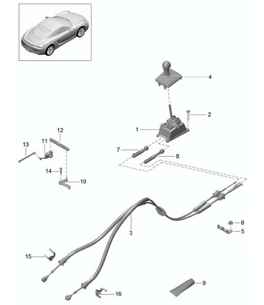 Diagram 701-000 Porsche 997 MK1 Carrera 2 3.6L 2005-08 Sistema a leva manuale, gruppo pedali 