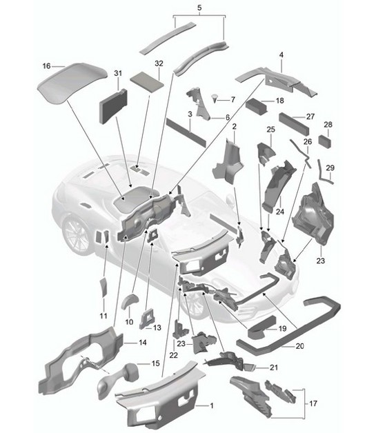 Diagram 807-080 Porsche Cayman S 718 2.5L PDK (350 Bhp) Karosserie