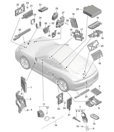 Steuergeräte / Elektronik / Frontend / Heck / Handsender / Zünd-/Startschalter / Antenne / Garagentoröffner / Sensor / Innenraumüberwachung 981C Cayman / Cayman S 2014-16