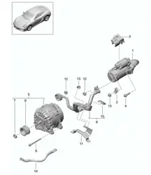 Démarreur / Alternateur / Câble de masse 981C Cayman / Cayman S 2014-16