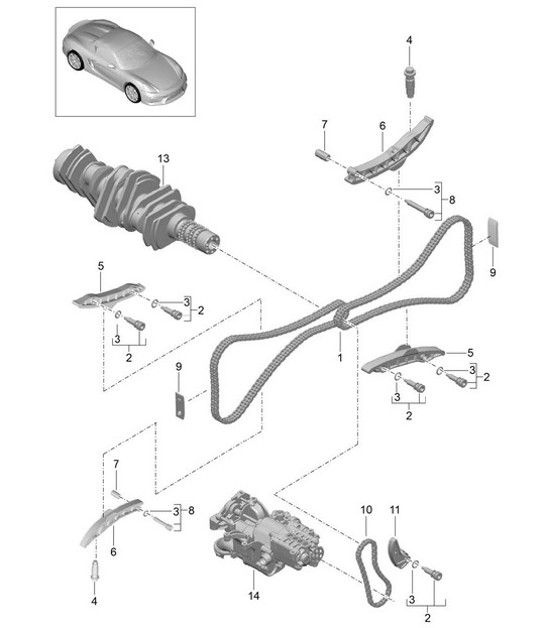 Diagram 103-015 Porsche 997 MK1 Carrera 4 3.6L 2005-08 引擎