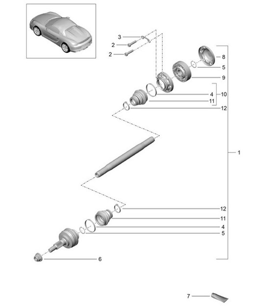 Diagram 501-005 Porsche 991 (911) MK1 2012-2016 Asse posteriore