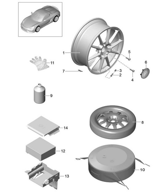 Diagram 601-000 Porsche Cayman 987C / 981C (2005-2016) Roues, Freins