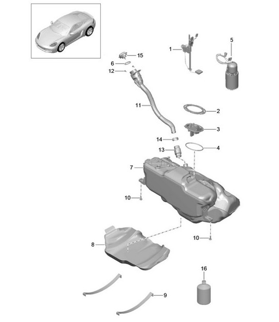 Diagram 201-000 Porsche 964 (911) C4 1989-93 Fuel System, Exhaust System