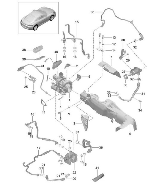 Diagram 202-005 Porsche Cayman 718 2.0L PDK (300 Bhp) Sistema di alimentazione, sistema di scarico
