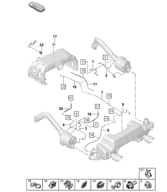 Diagram 202-020 Porsche 356 (1950-1965) Kraftstoffsystem, Abgassystem