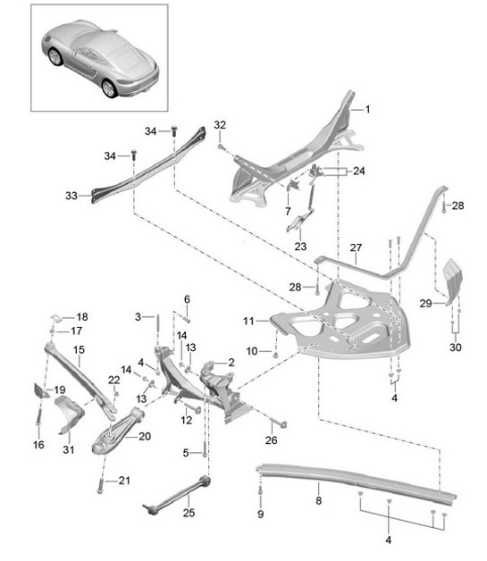 Diagram 501-000 Porsche 997 MK1 Carrera 2 3.6L 2005-08 Hinterachse