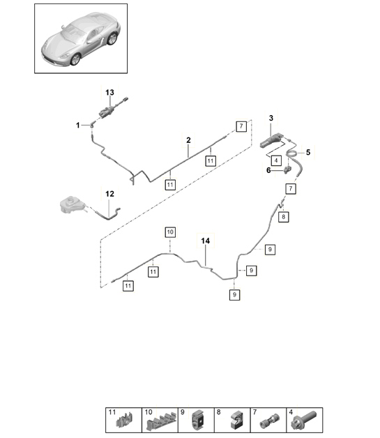 Diagram 703-100 Porsche 996 (911) (1997-2005) Hand Lever System, Pedal Cluster 