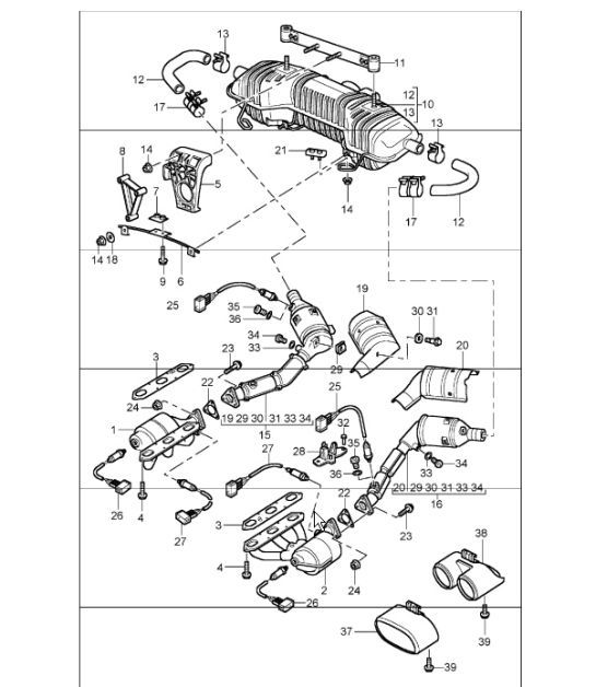 Diagram 202-05 Porsche 991 (911) MK1 2012-2016 Sistema de combustible, sistema de escape