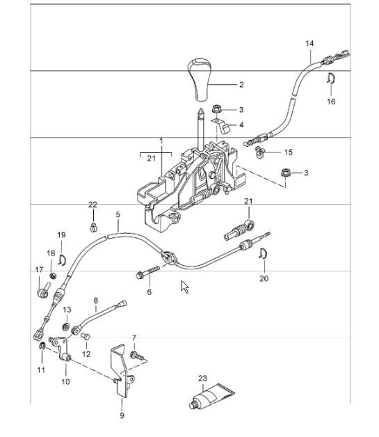 Diagram 701-01 Porsche Macan (95B) MK1 (2014-2018) Système de levier manuel, groupe de pédales 