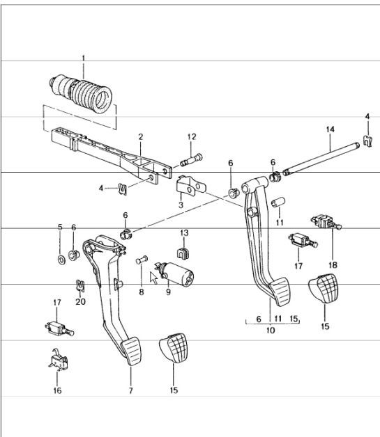 Diagram 702-00 Porsche 991 (911) MK1 2012-2016 Sistema de palanca manual, conjunto de pedales 