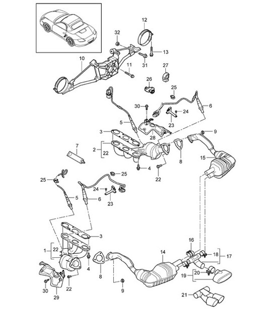 Diagram 202-000 Porsche 997 MKII GT3 2010> Sistema de combustible, sistema de escape