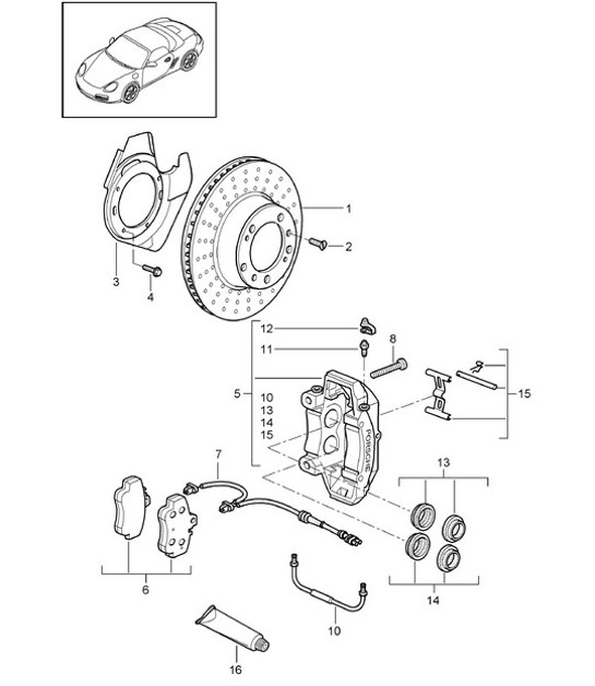 Diagram 602-000 Porsche 997 MK1 Carrera 2 3.6L 2005-08 Ruote, freni