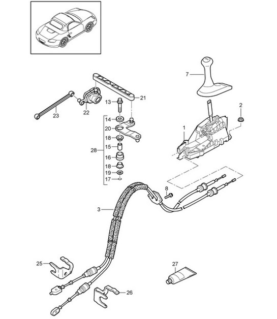 Diagram 701-000 Porsche Cayenne MK2 (957) 2007-2010 Sistema de palanca manual, conjunto de pedales 