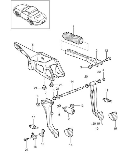 Diagram 702-000 Porsche Macan (95B) MK1 (2014-2018) Système de levier manuel, groupe de pédales 