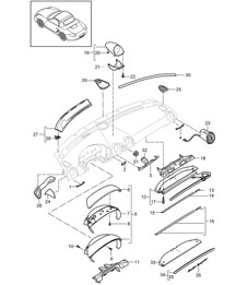 Garniture de tableau de bord / Partie supérieure / avec : Accessoires 987.2 Boxster / Boxster S 2009-12