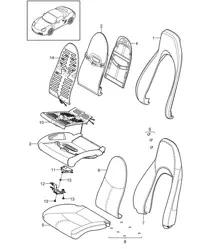 Foam part / Cover / Standard seat (PR:369,370) / Comfort seat (PR:437,438) 987.2 Boxster / Boxster S 2009-12