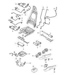 Faisceaux de câblage / Interrupteur / Unité de commande / Moteur électrique / Siège standard (PR:369 370) / Siège confort (PR:437 438) 987.2 Boxster / Boxster S 2009-12