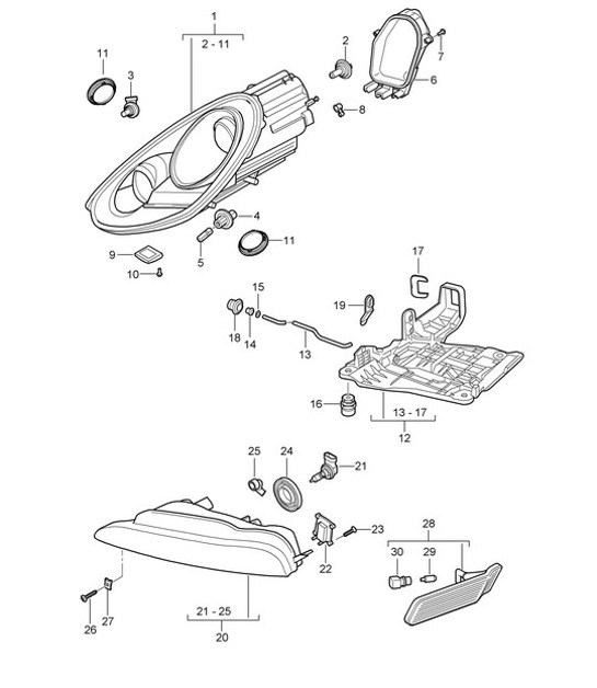 Diagram 905-000 Porsche 991 (911) MK1 2012-2016 Materiale elettrico