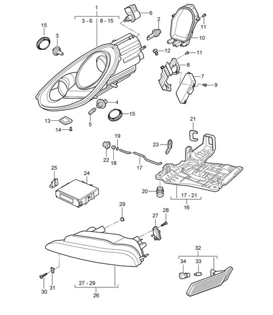 Diagram 905-001 Porsche 997 MK1 GT3 / GT3 RS 2007-09 Electrical equipment