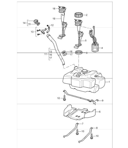 Diagram 201-00 Porsche 991.2 Cabriolet 4 3.0L (370 Bhp) 2016-19 Système de carburant, système d'échappement