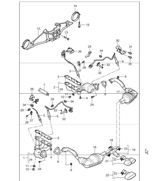 Diagram 202-00 Porsche Macan (95B) MK1 (2014-2018) 燃油系统、排气系统