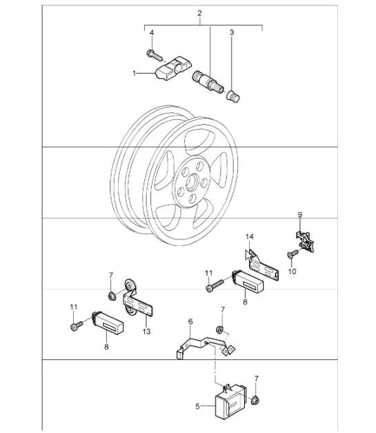 Diagram 601-05 Porsche 991.1 Carrera C2 3.4L (350 Bhp) 2012-16 Räder, Bremsen