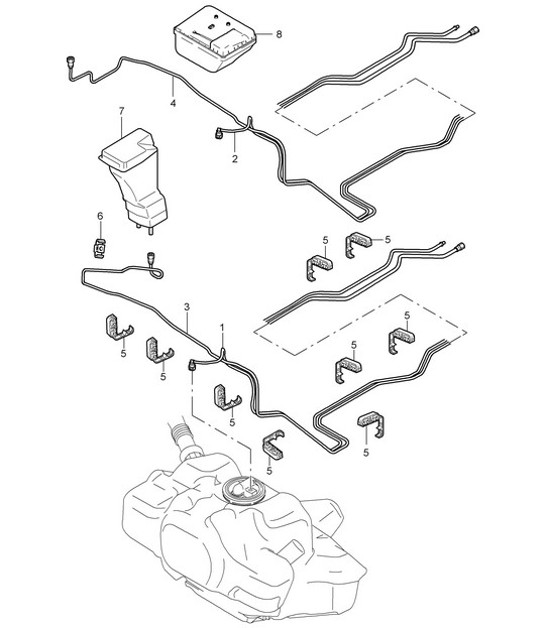 Diagram 201-005 Porsche Boxster 986/987/981 (1997-2016) Brandstofsysteem, uitlaatsysteem