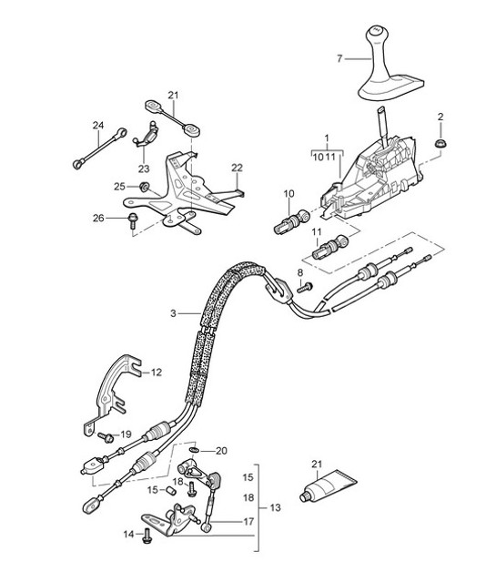 Diagram 701-000 Porsche Cayman 718 2.0L PDK (300 Bhp) Sistema a leva manuale, gruppo pedali 