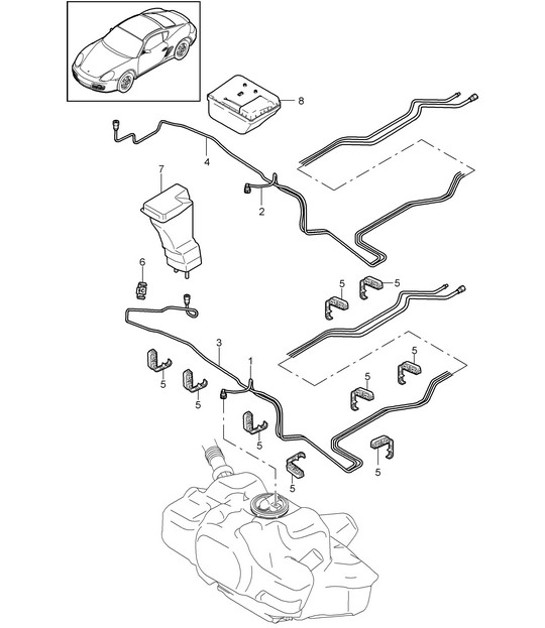 Diagram 201-005 Porsche Cayman 987C / 981C (2005-2016) Brandstofsysteem, uitlaatsysteem
