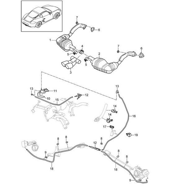 Diagram 202-005 Porsche 957 Cayenne 3.0L Diesel 2007-10 Sistema de combustible, sistema de escape