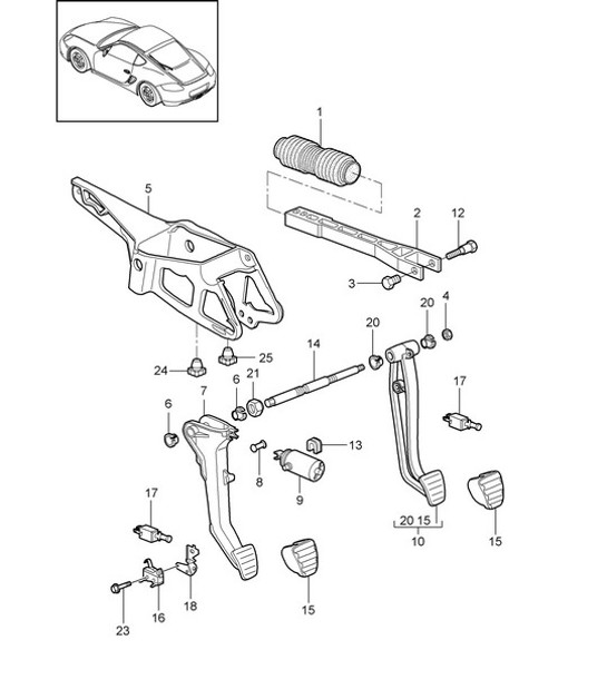 Diagram 702-000 Porsche Cayman 718C (982C) 2017>> Système de levier manuel, groupe de pédales 