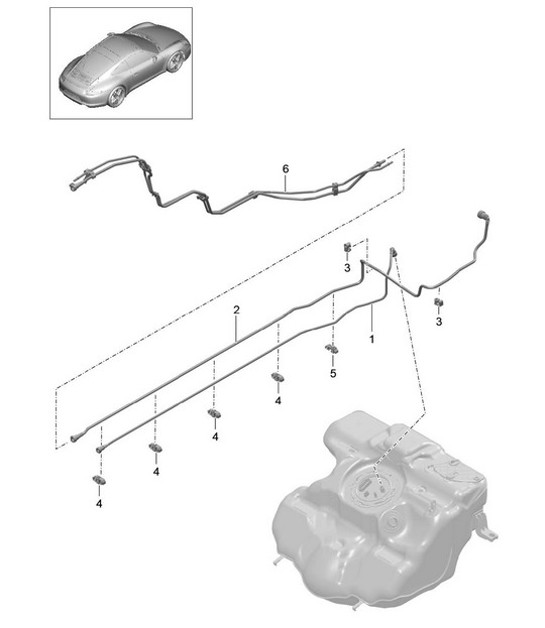Diagram 201-005 Porsche 991 (911) MK1 2012-2016 Brandstofsysteem, uitlaatsysteem