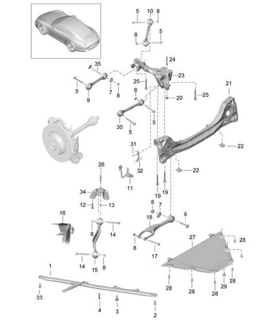 Diagram 501-001 Porsche 991.1 Carrera C2 3.4L (350 Bhp) 2012-16 Asse posteriore