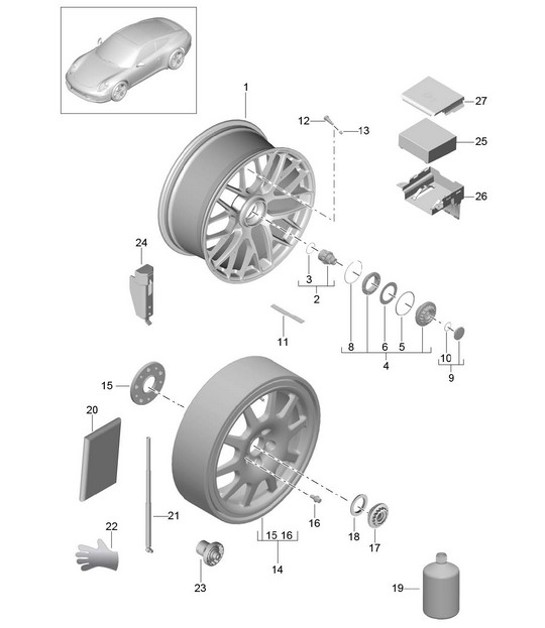 Diagram 601-001 Porsche 356 (1950-1965) Ruote, freni