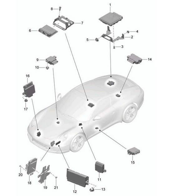 Diagram 901-003 Porsche 997 (911) MK2 2009-2012 电子设备