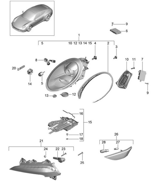 Diagram 905-001 Porsche 997 MK1 GT3 / GT3 RS 2007-09 Electrical equipment