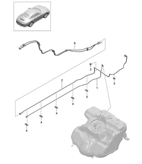 Diagram 201-005 Porsche 993 (911) TURBO 1994-96 Brandstofsysteem, uitlaatsysteem