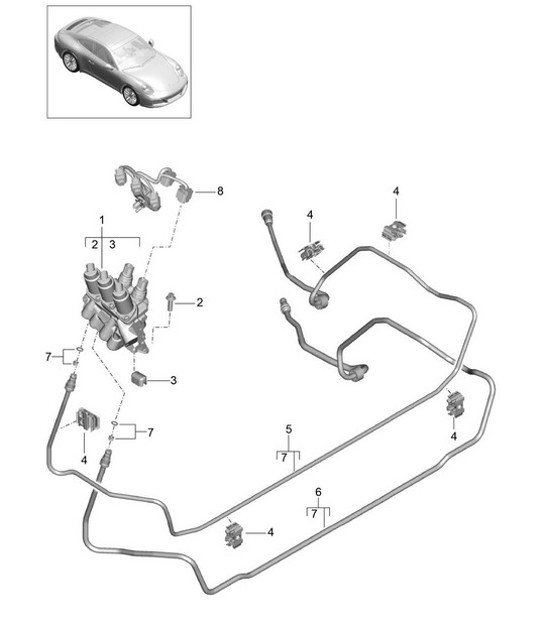 Diagram 402-020 Porsche 997 MK1 Carrera 2 3.6L 2005-08 Front Axle, Steering 
