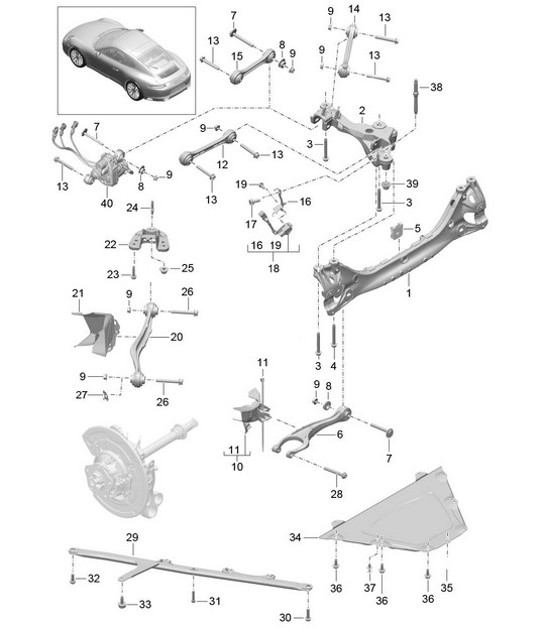 Diagram 501-001 Porsche Macan (95B) MK1 (2014-2018) Essieu arrière