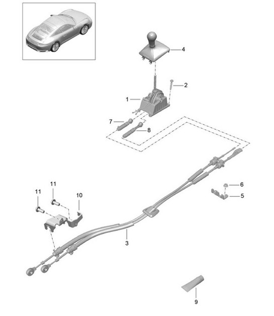 Diagram 701-000 Porsche 356 (1950-1965) Handhebelsystem, Pedalgruppe 